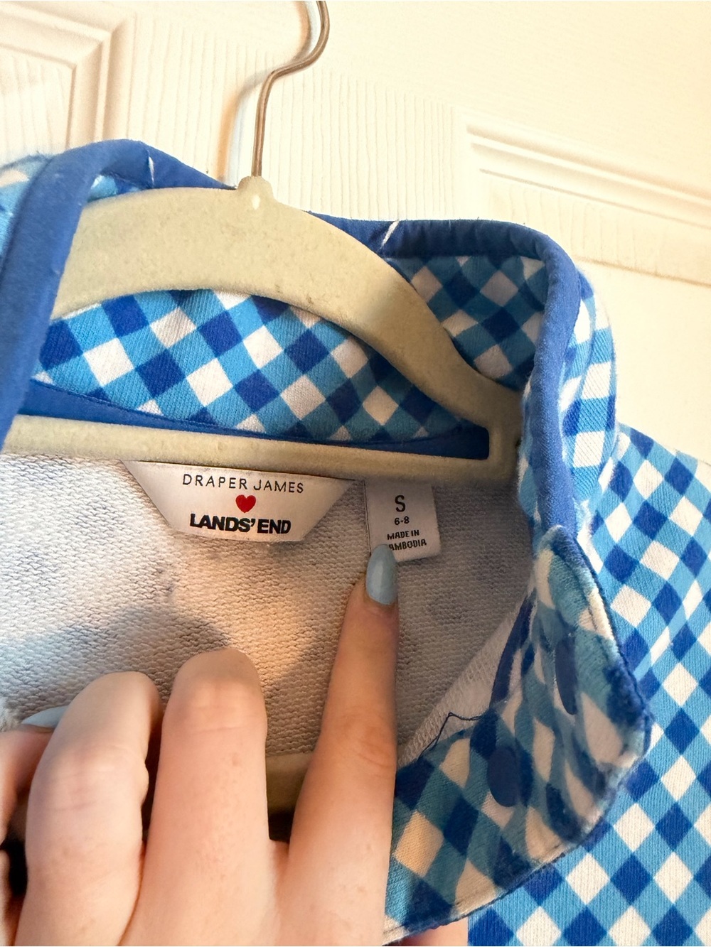 Lands' End Blue Gingham Pullover - Picture 3 of 4